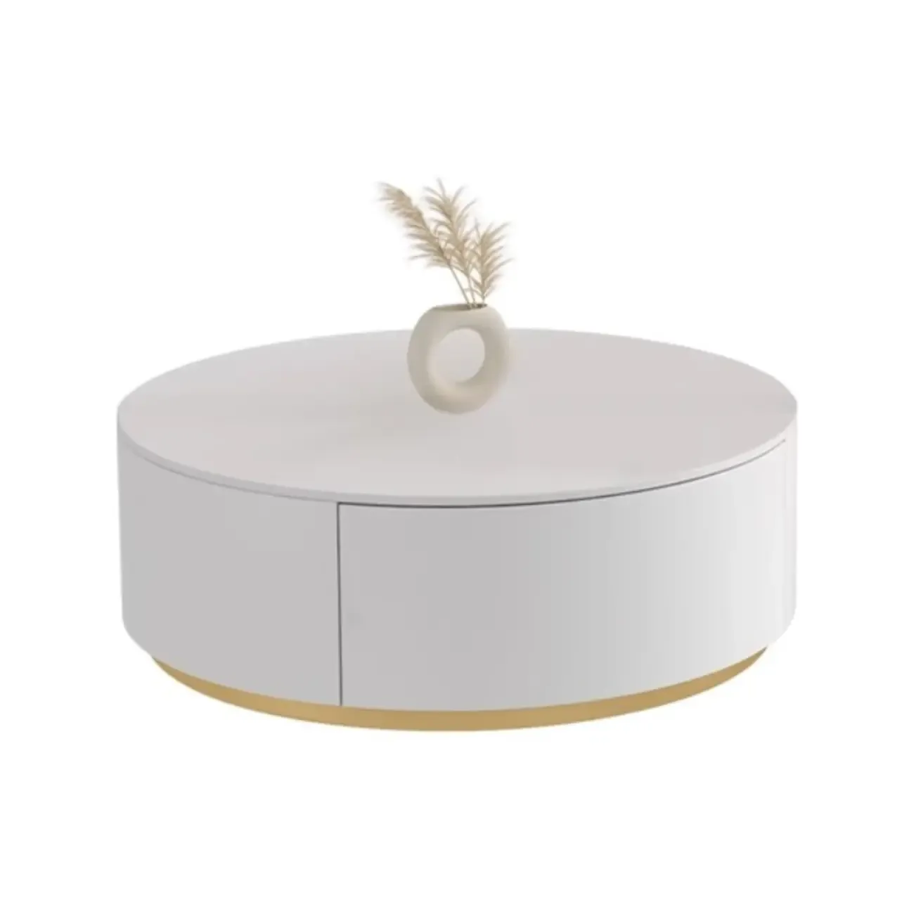 Black White Modern Stylish Round Wood Drawer Coffee Table Image - 6