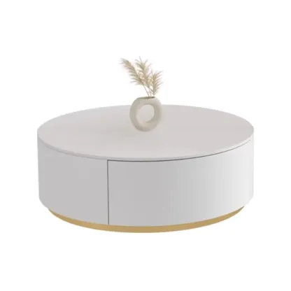 Black White Modern Stylish Round Wood Drawer Coffee Table Image - 6