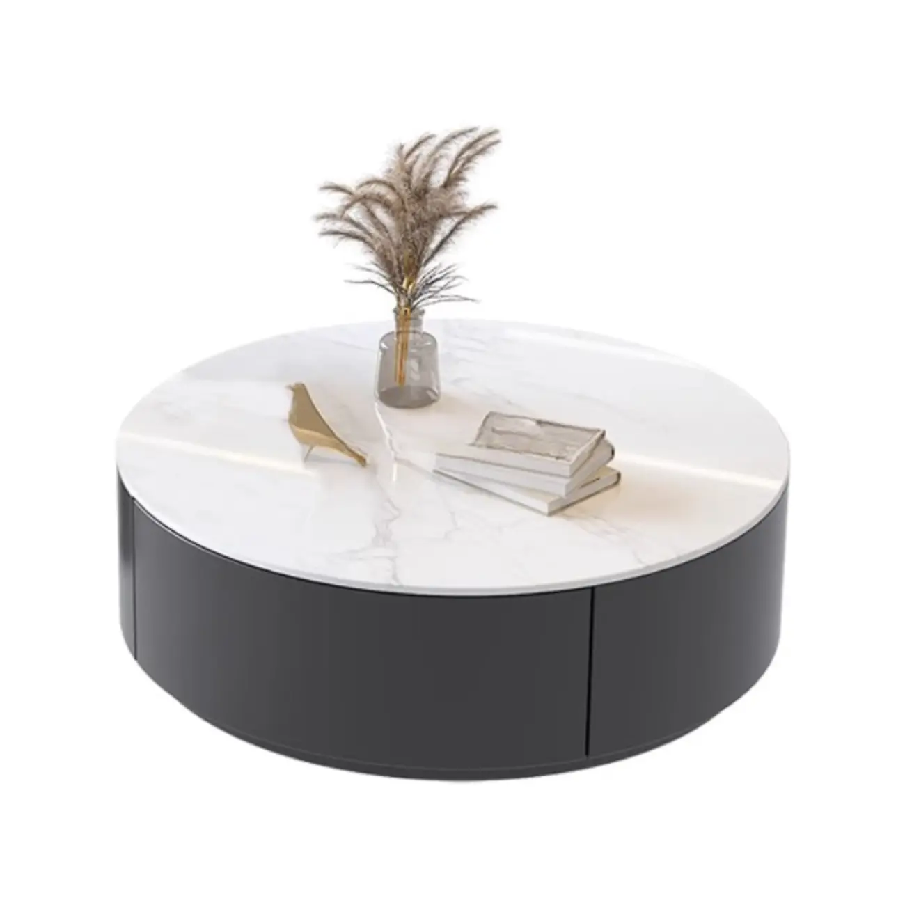 Black White Modern Stylish Round Wood Drawer Coffee Table Image - 7 | homeyfad