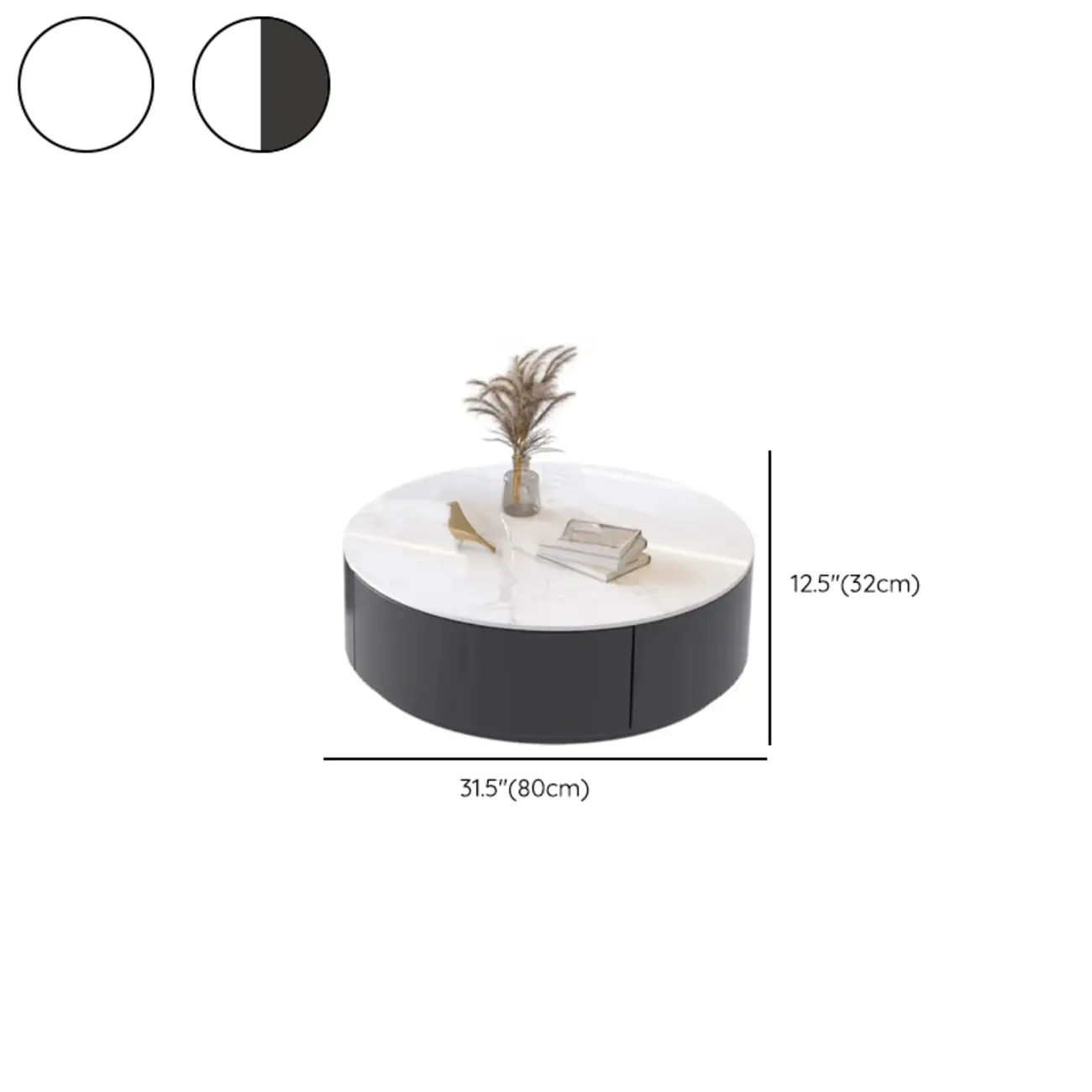 Black White Modern Stylish Round Wood Drawer Coffee Table #size | homeyfad