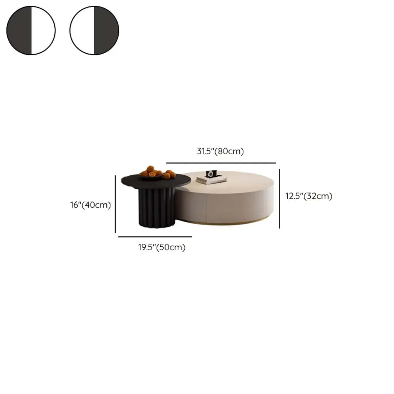 Black White Modern Stylish Round Wood Drawer Coffee Table Image - 10
