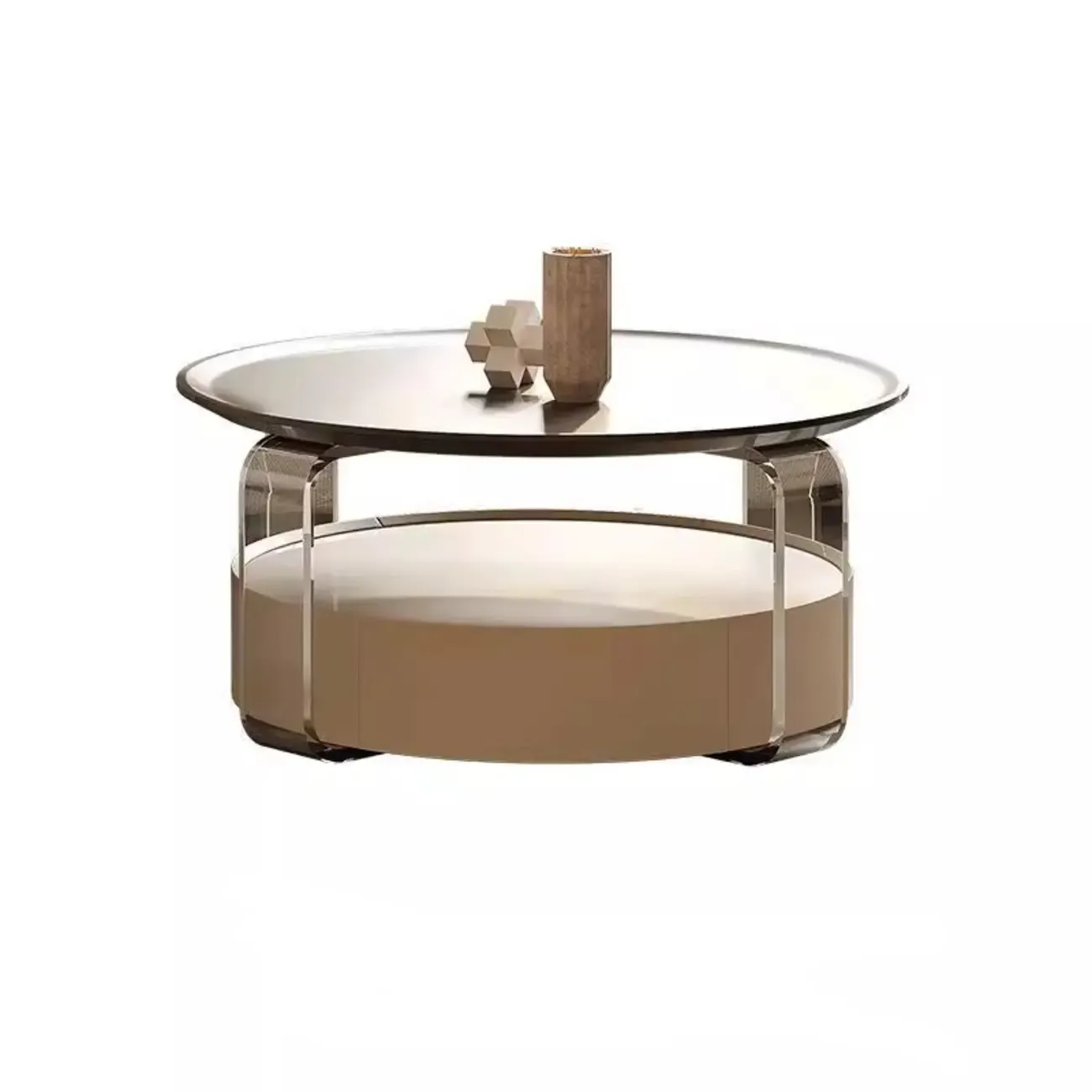 Brown Round Sleek Wooden Coffee Drawer Table Image - 11