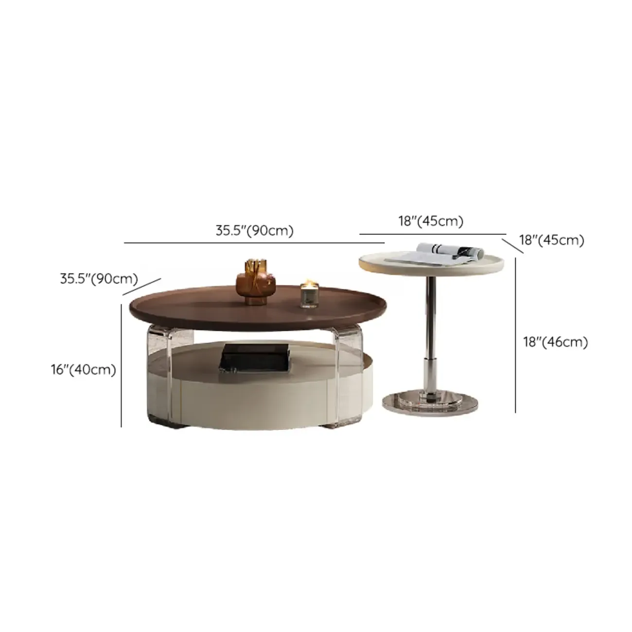 Brown Round Sleek Wooden Coffee Drawer Table Image - 15