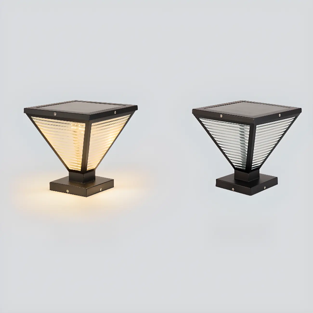 Ribbing Glass Black Pyramid Solar Post Cap Light Image - 8 | homeyfad