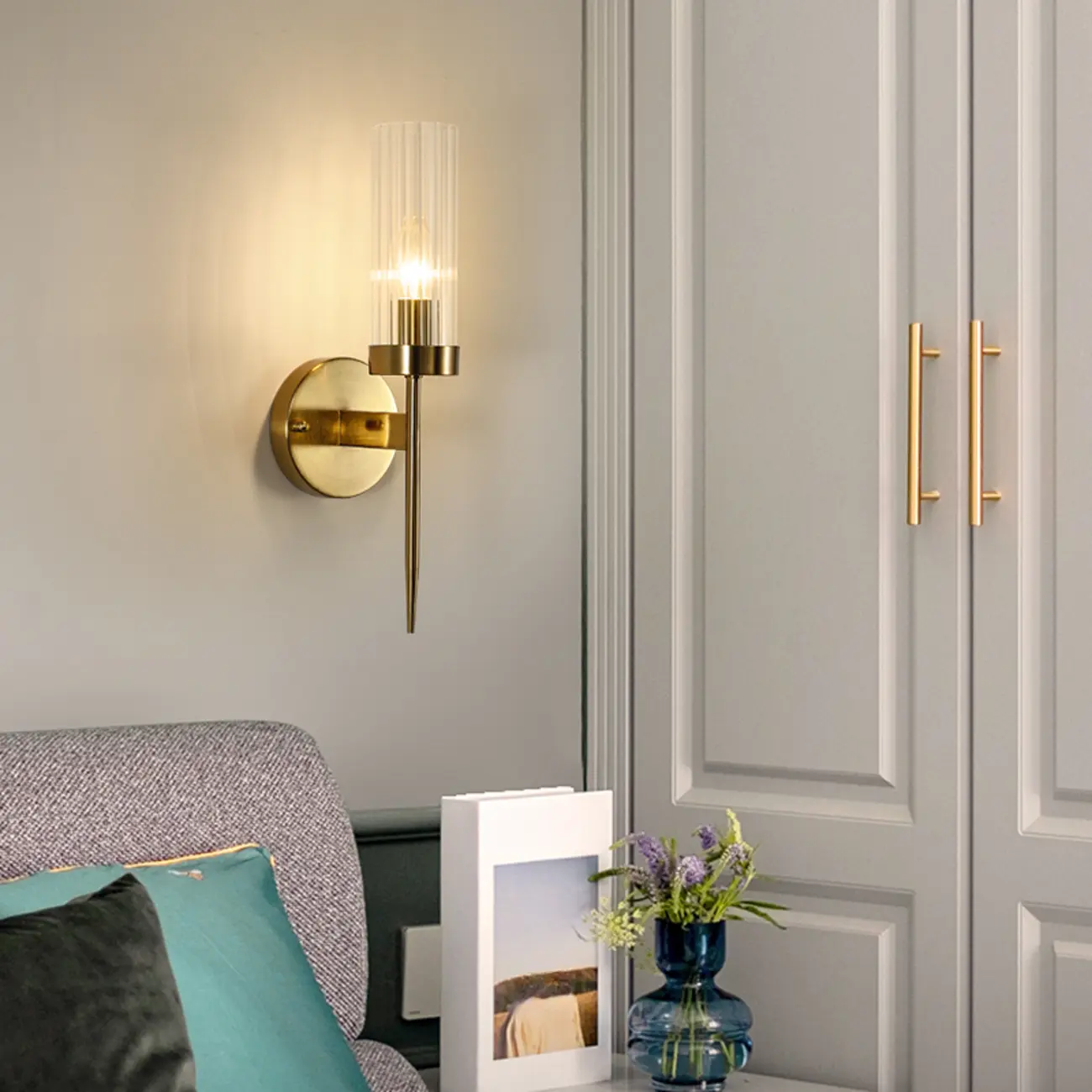 Cylinder Brass Wall Sconce with Glass Shade for Bedroom Decor | homeyfad