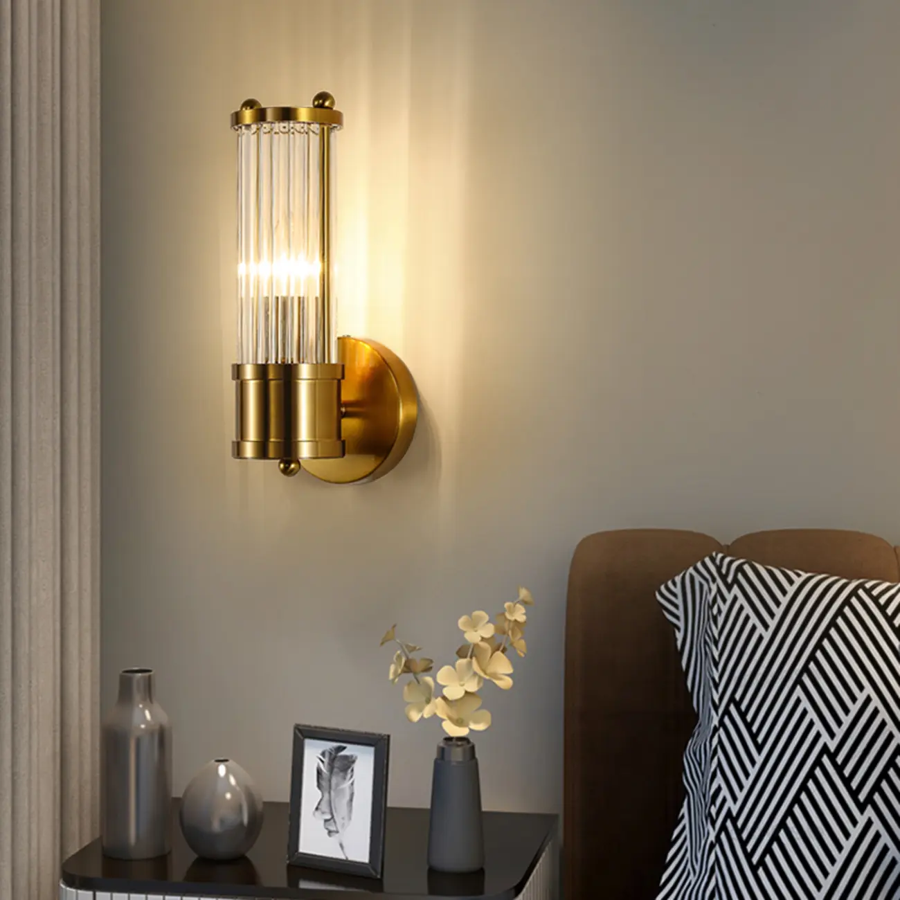Cylinder Brass Wall Sconce with Glass Shade for Bedroom Decor | homeyfad