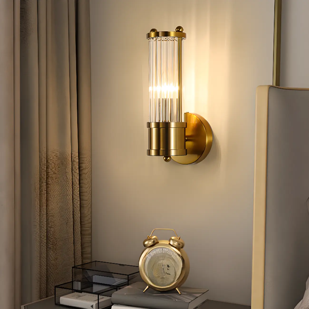 Cylinder Brass Wall Sconce with Glass Shade for Bedroom Decor | homeyfad