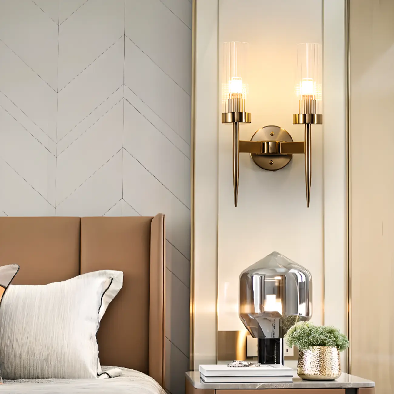 Cylinder Brass Wall Sconce with Glass Shade for Bedroom Decor | homeyfad