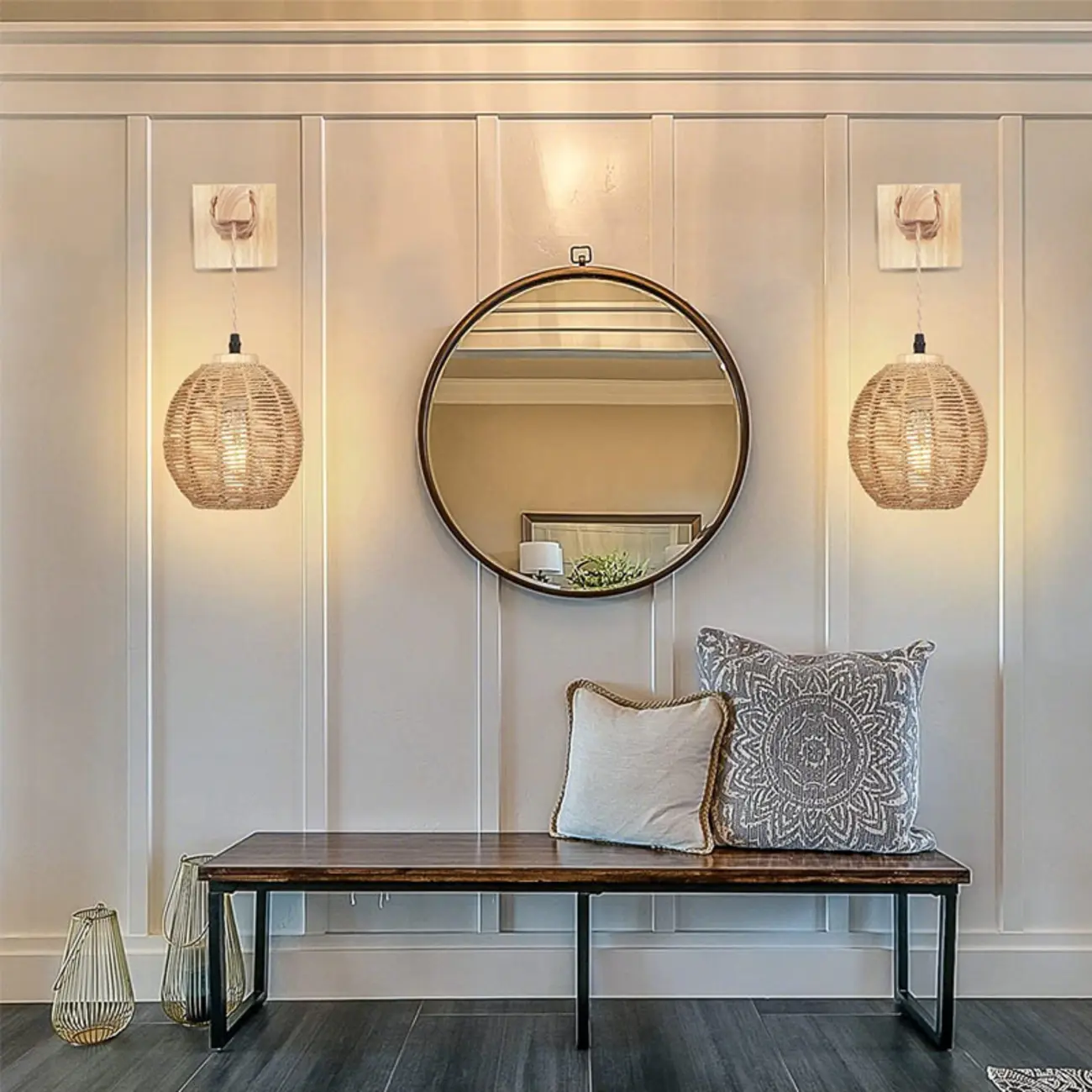 Oriental Rattan Wall Light with Wood Finish for Bedroom Image - 5 | homeyfad