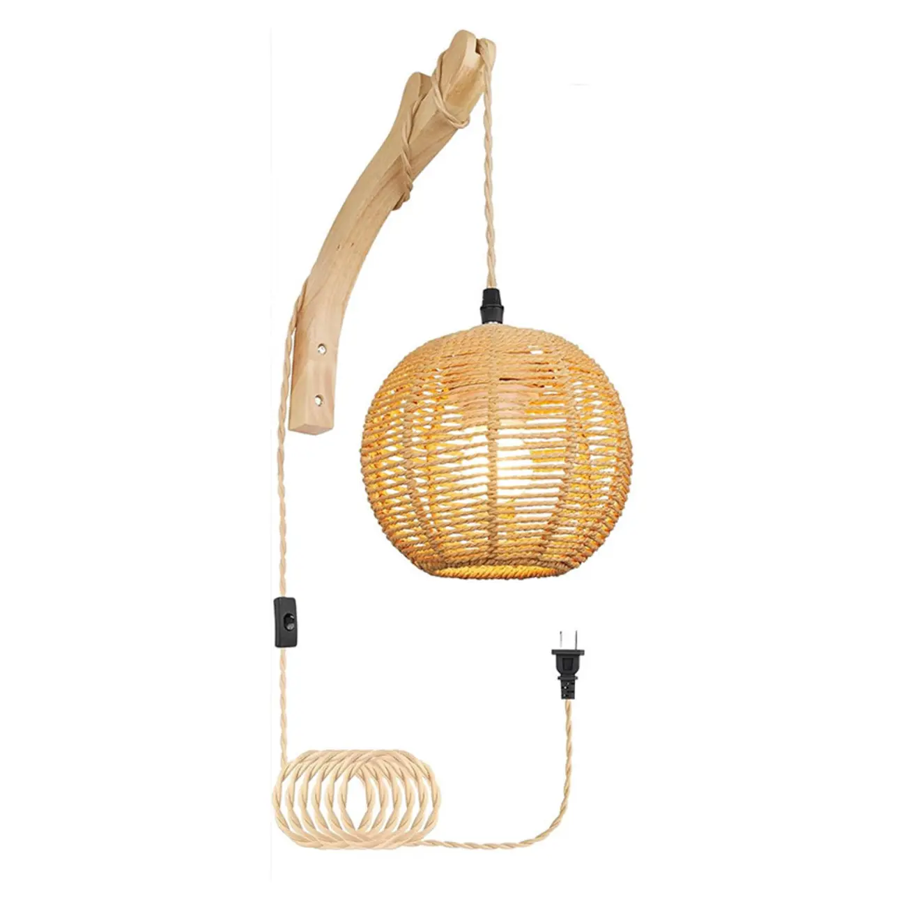 Oriental Rattan Wall Light with Wood Finish for Bedroom Image - 7 | homeyfad