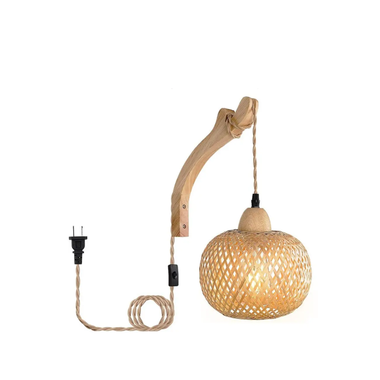 Oriental Rattan Wall Light with Wood Finish for Bedroom Image - 8 | homeyfad