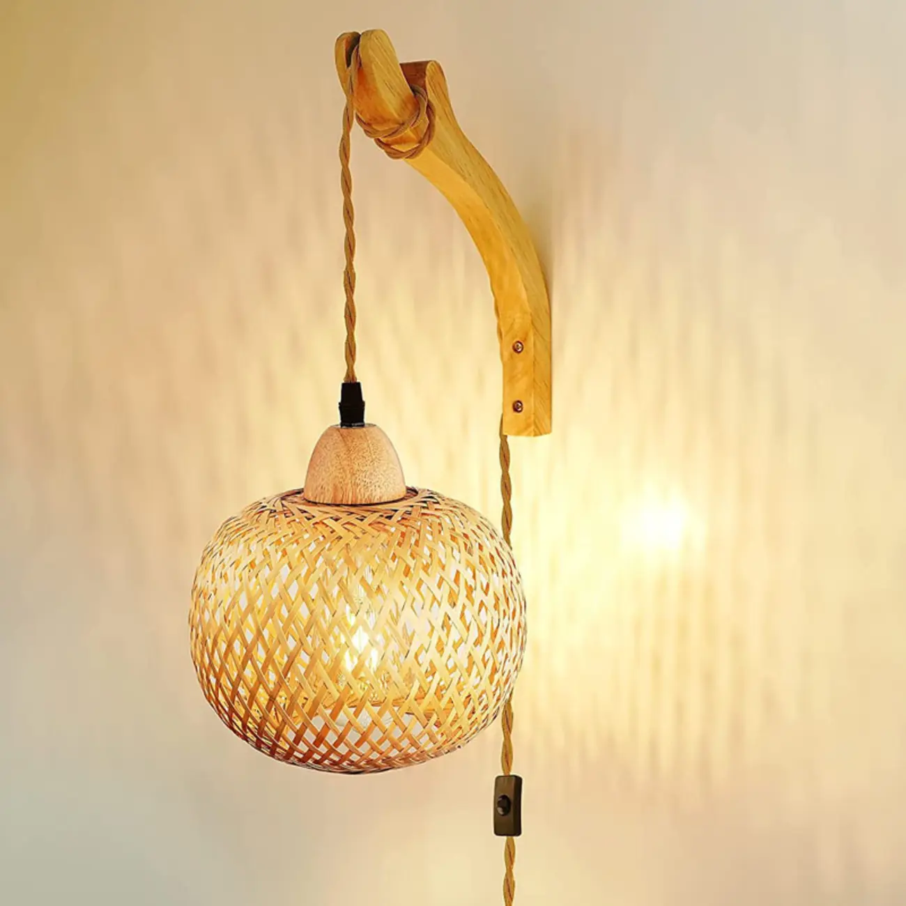 Oriental Rattan Wall Light with Wood Finish for Bedroom Image - 9 | homeyfad