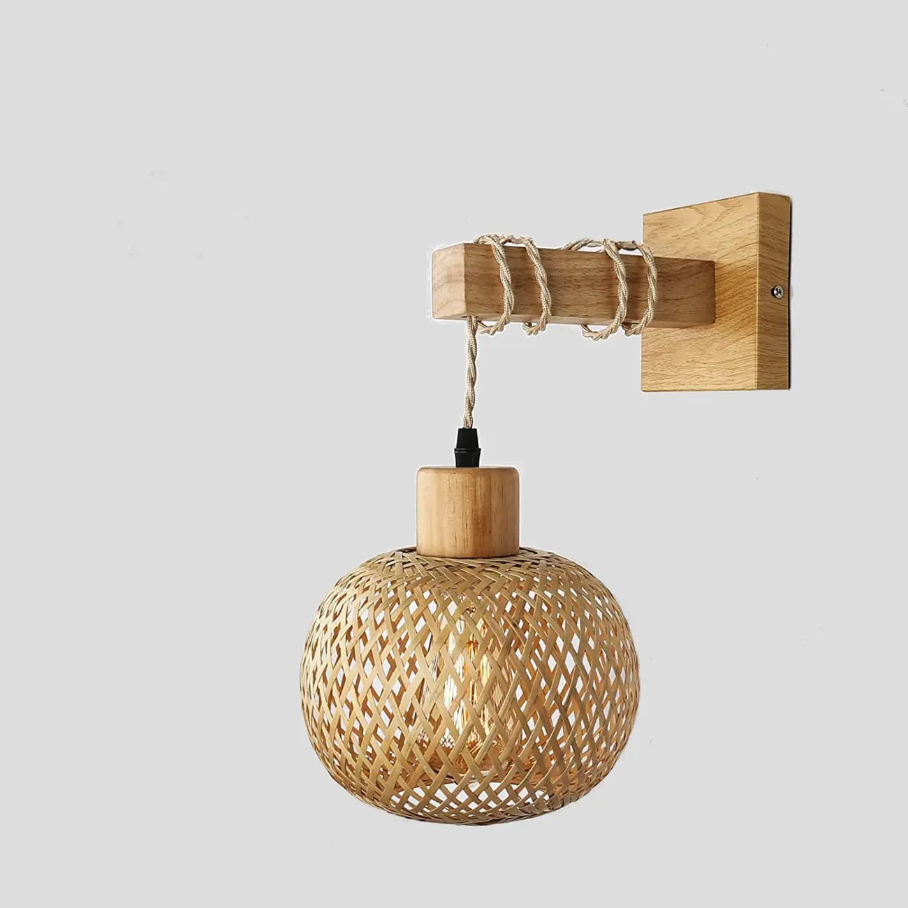 Oriental Rattan Wall Light with Wood Finish for Bedroom Image - 10 | homeyfad