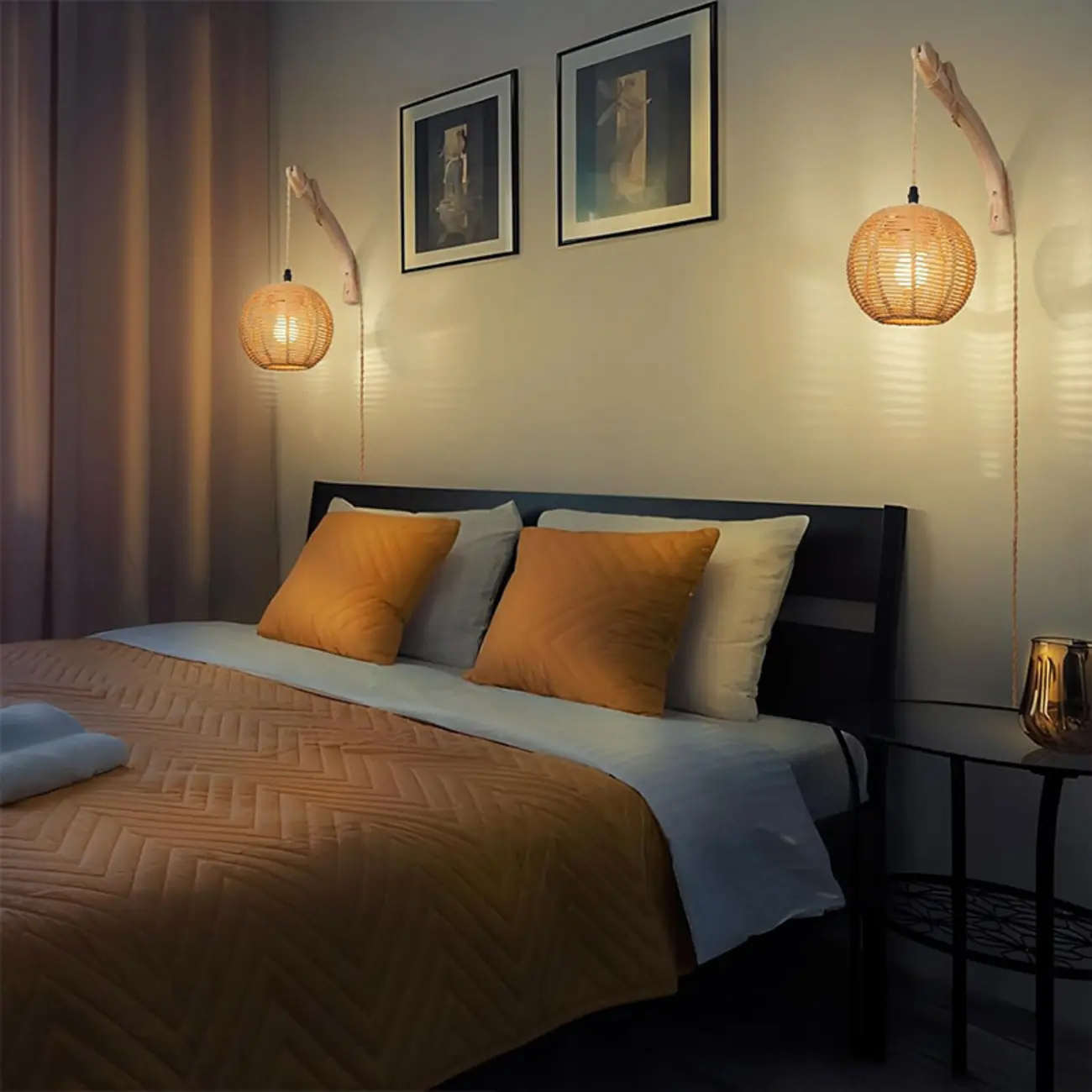 Oriental Rattan Wall Light with Wood Finish for Bedroom Image - 15 | homeyfad