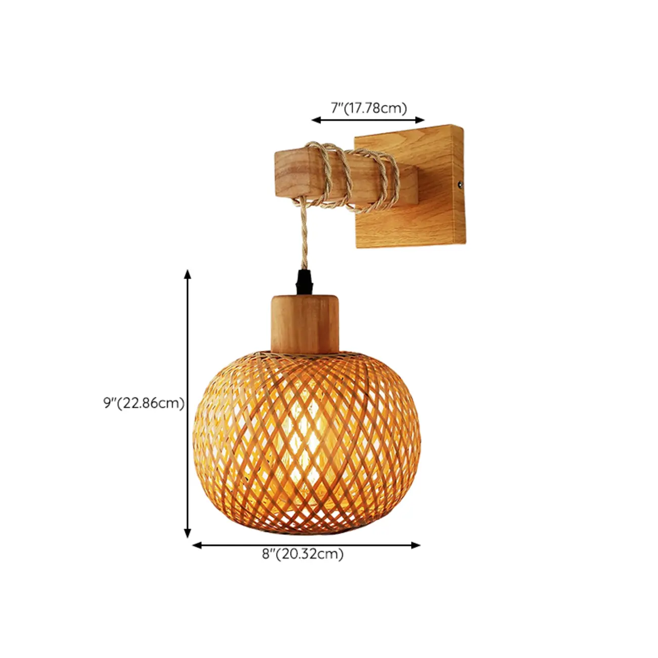 Oriental Rattan Wall Light with Wood Finish for Bedroom #size | homeyfad