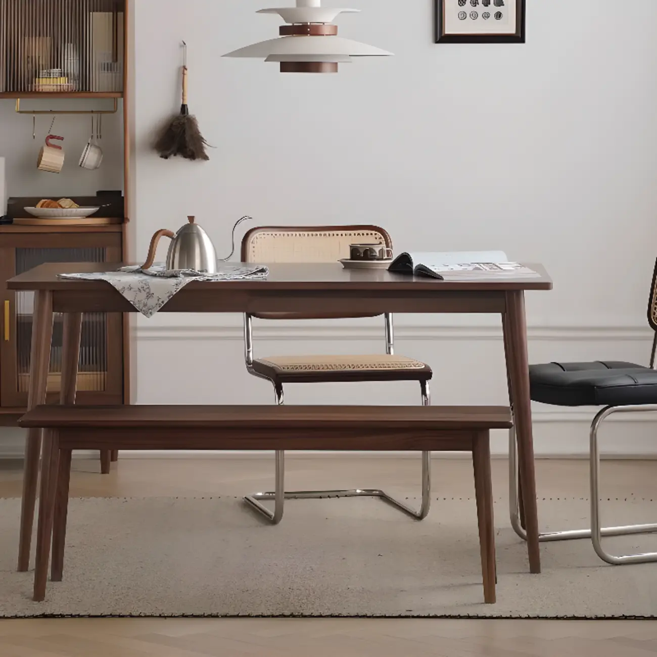 Modern Brown Cantilever Faux Leather Dining Chair Woven Back Image - 6 | homeyfad