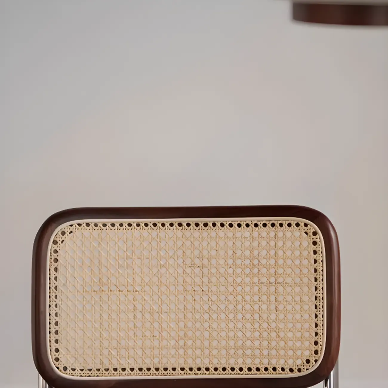 Modern Brown Cantilever Faux Leather Dining Chair Woven Back Image - 13