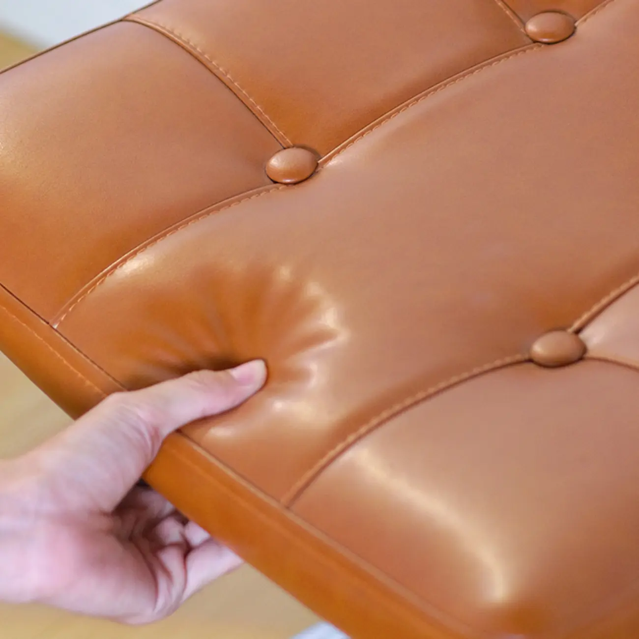 Modern Brown Cantilever Faux Leather Dining Chair Woven Back Image - 16 | homeyfad