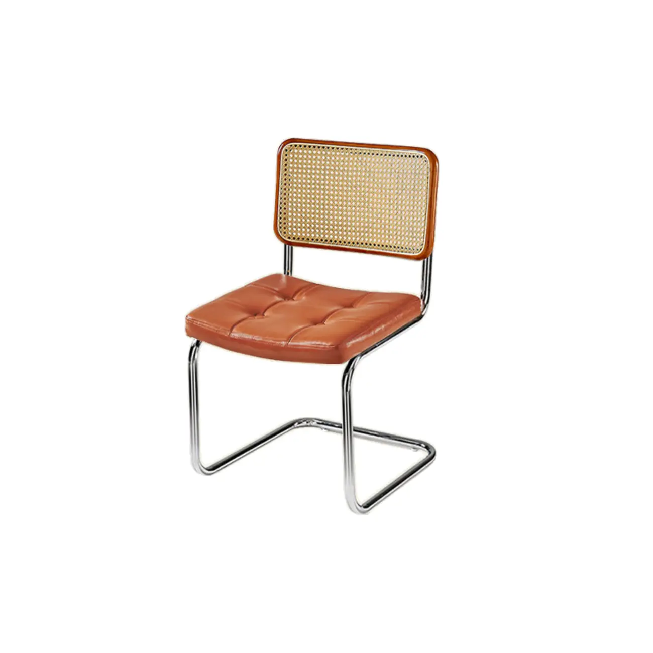 Modern Brown Cantilever Faux Leather Dining Chair Woven Back Image - 17 | homeyfad