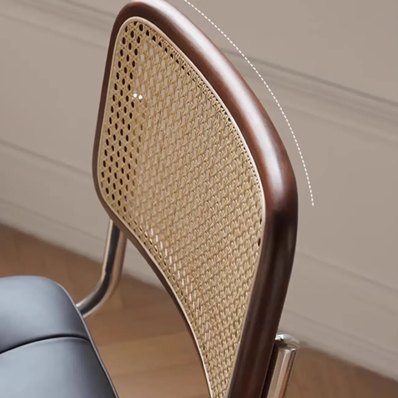 Modern Brown Cantilever Faux Leather Dining Chair Woven Back Image - 18