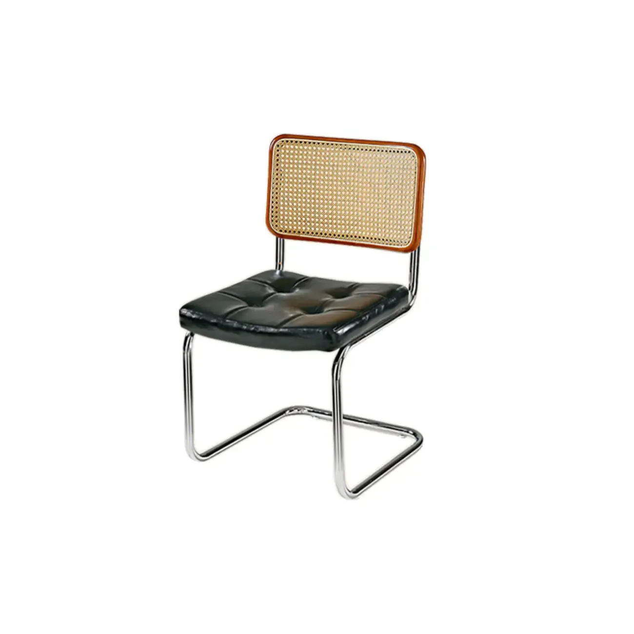 Modern Brown Cantilever Faux Leather Dining Chair Woven Back Image - 19