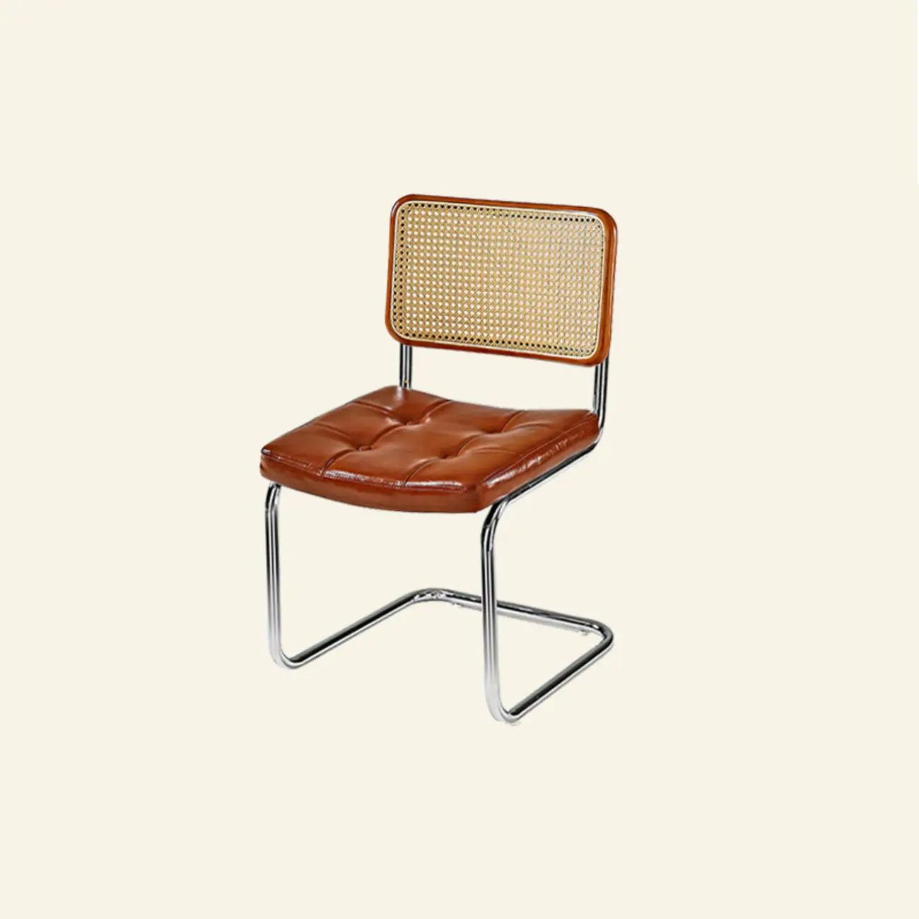 Modern Brown Cantilever Faux Leather Dining Chair Woven Back Image - 21 | homeyfad