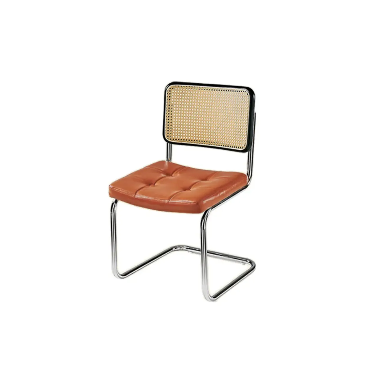 Modern Brown Cantilever Faux Leather Dining Chair Woven Back Image - 23