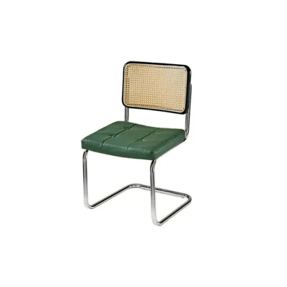 Modern Brown Cantilever Faux Leather Dining Chair Woven Back Image - 24