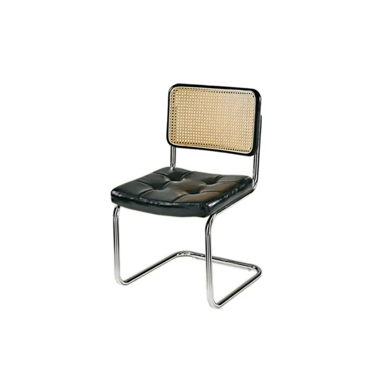 Modern Brown Cantilever Faux Leather Dining Chair Woven Back Image - 25