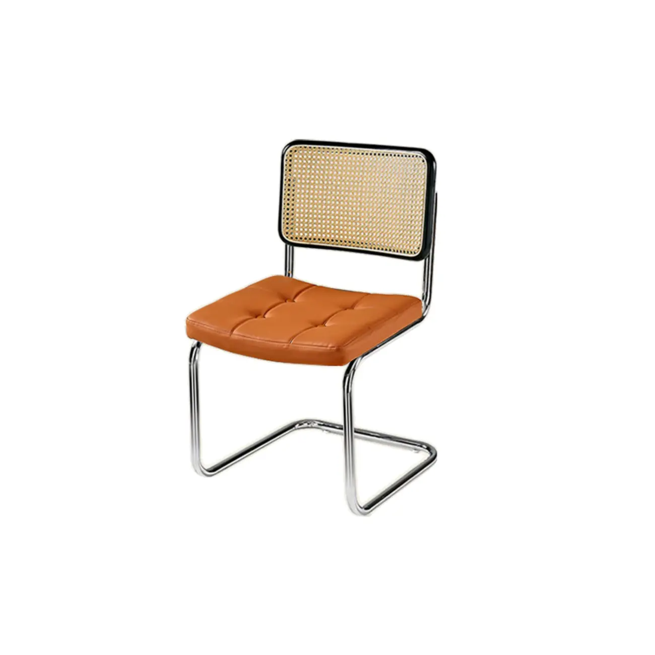 Modern Brown Cantilever Faux Leather Dining Chair Woven Back Image - 27 | homeyfad