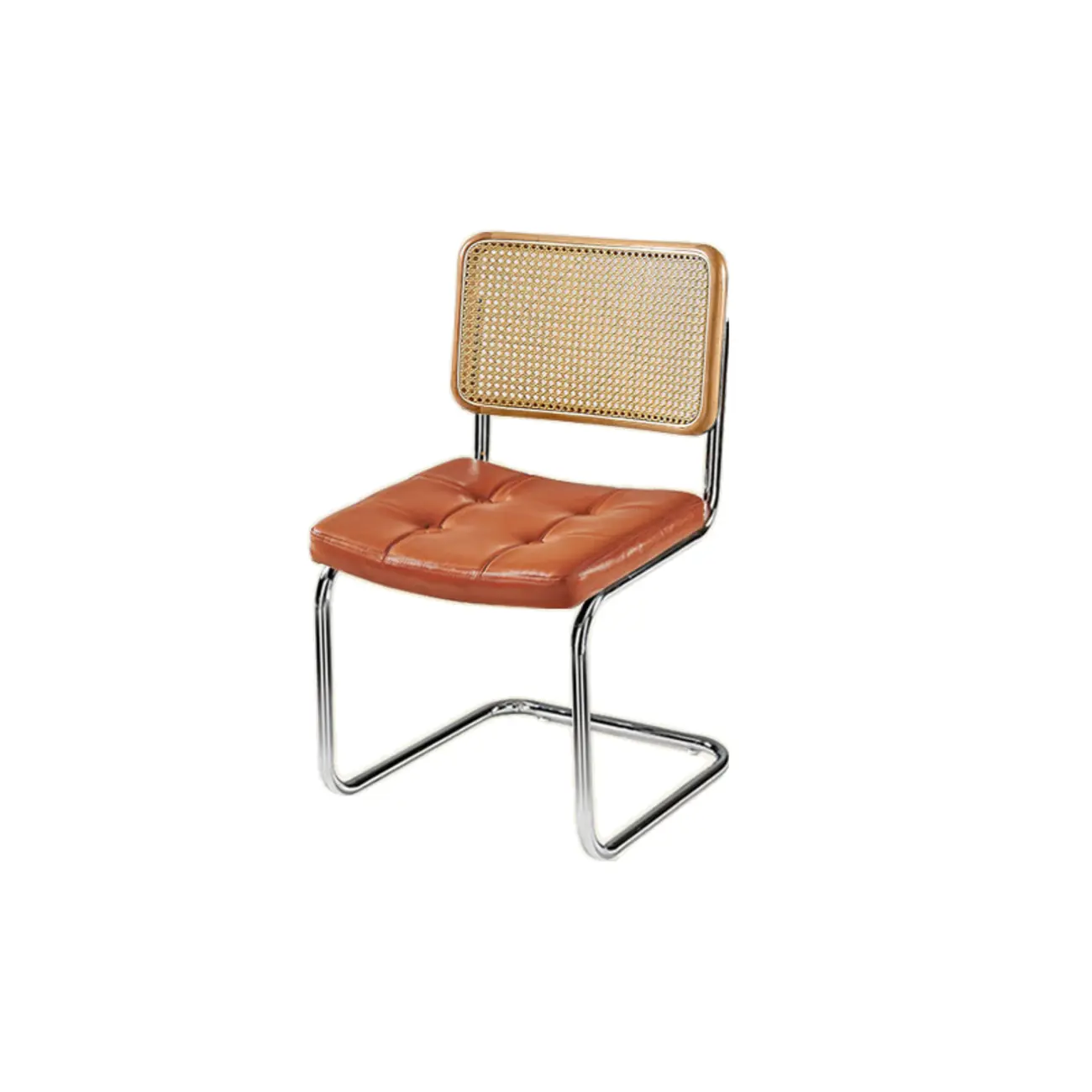 Modern Brown Cantilever Faux Leather Dining Chair Woven Back Image - 28 | homeyfad