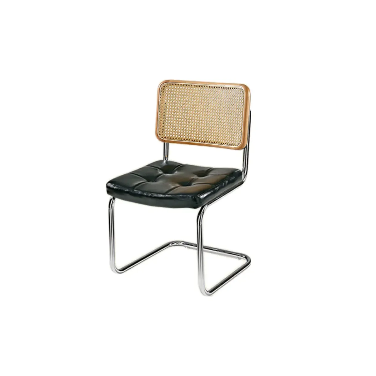 Modern Brown Cantilever Faux Leather Dining Chair Woven Back Image - 30