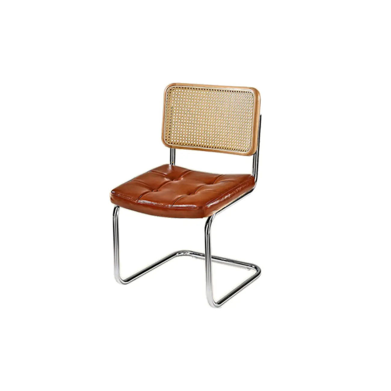 Modern Brown Cantilever Faux Leather Dining Chair Woven Back Image - 31 | homeyfad