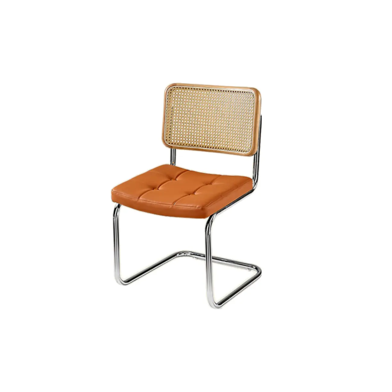 Modern Brown Cantilever Faux Leather Dining Chair Woven Back Image - 32 | homeyfad