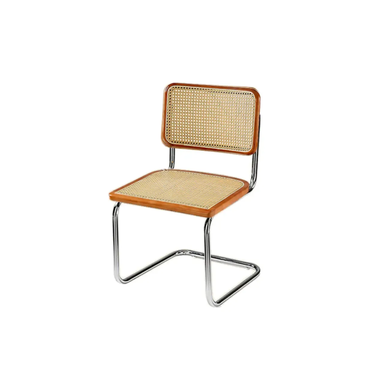 Modern Brown Cantilever Faux Leather Dining Chair Woven Back Image - 33