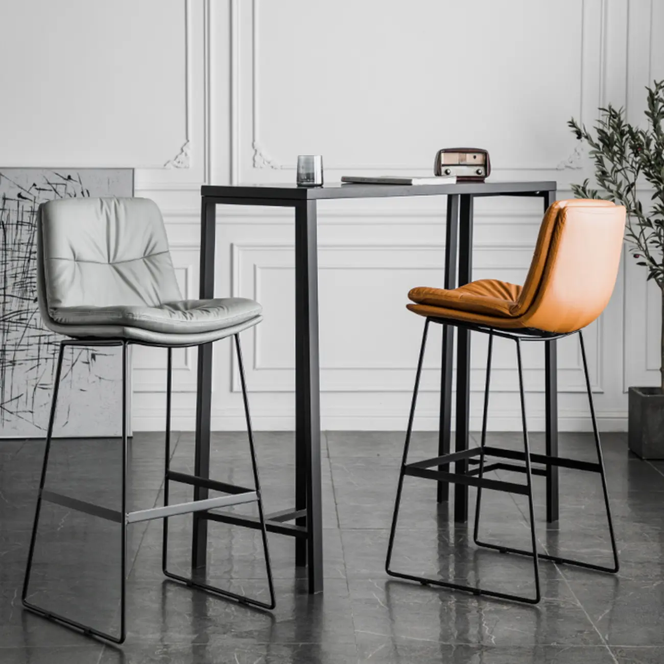 Modern Upholstered Low Back Metal Sled Bar Stools Image - 3 | homeyfad