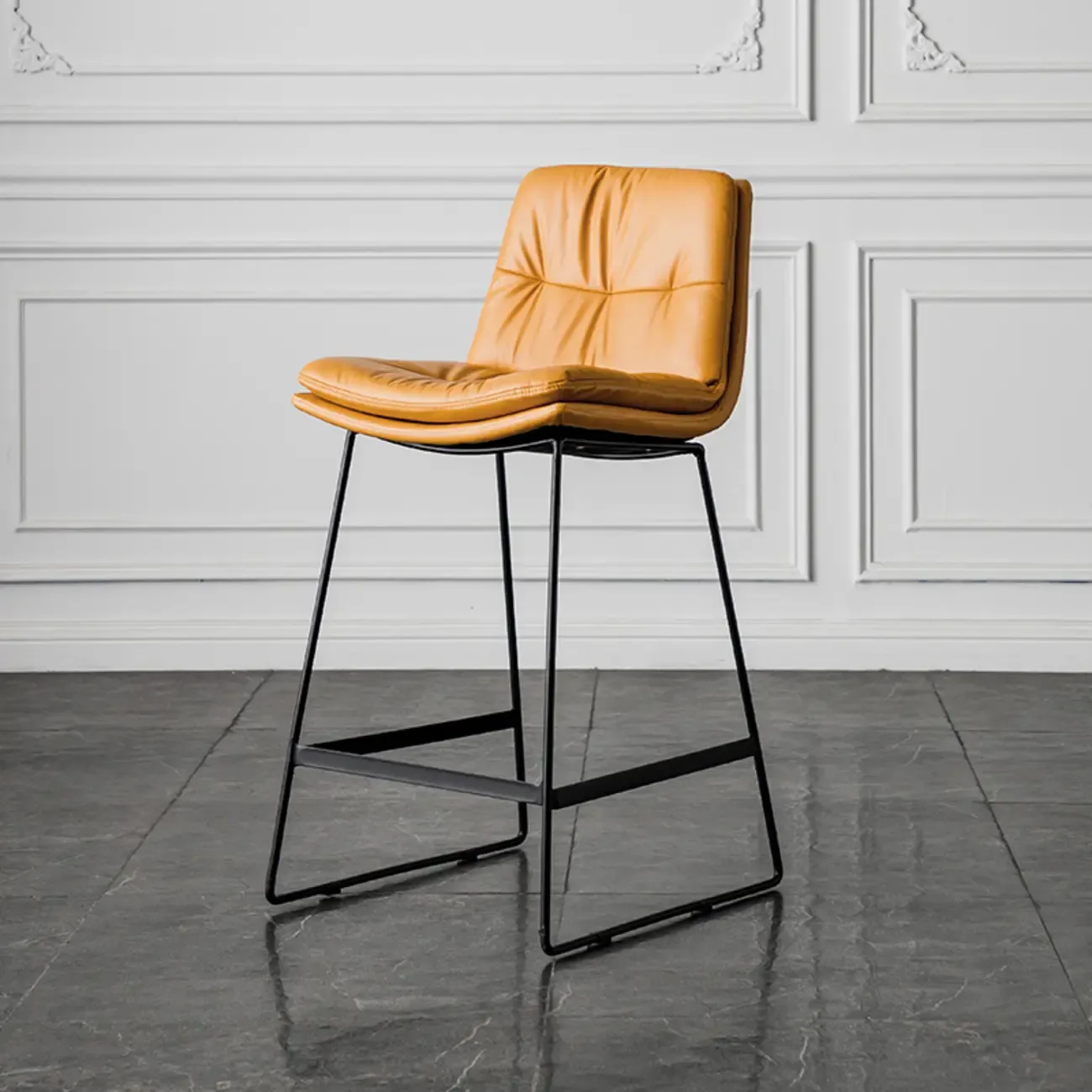 Modern Upholstered Low Back Metal Sled Bar Stools Image - 2