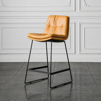 Modern Upholstered Low Back Metal Sled Bar Stools Image - 2
