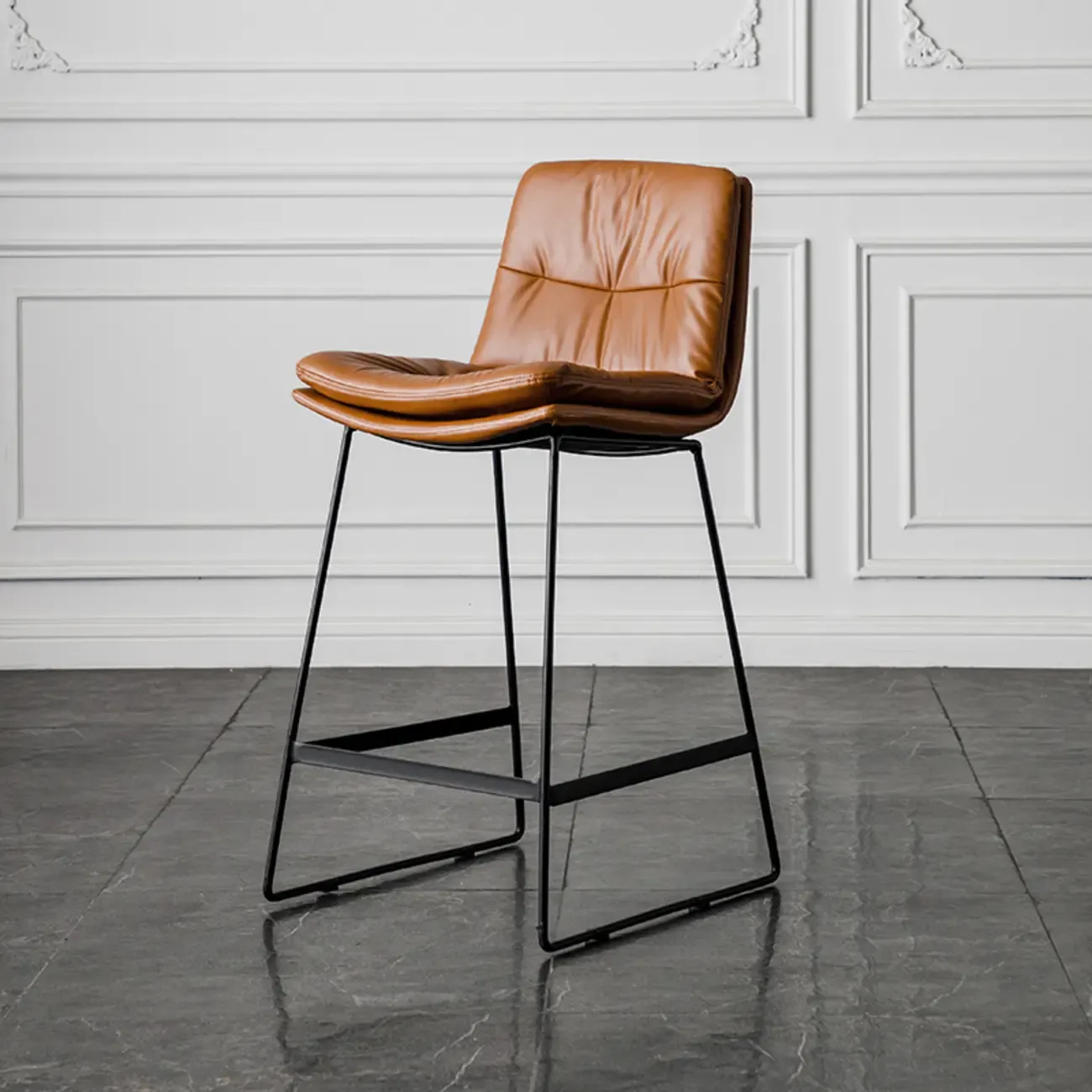 Modern Upholstered Low Back Metal Sled Bar Stools Image - 3