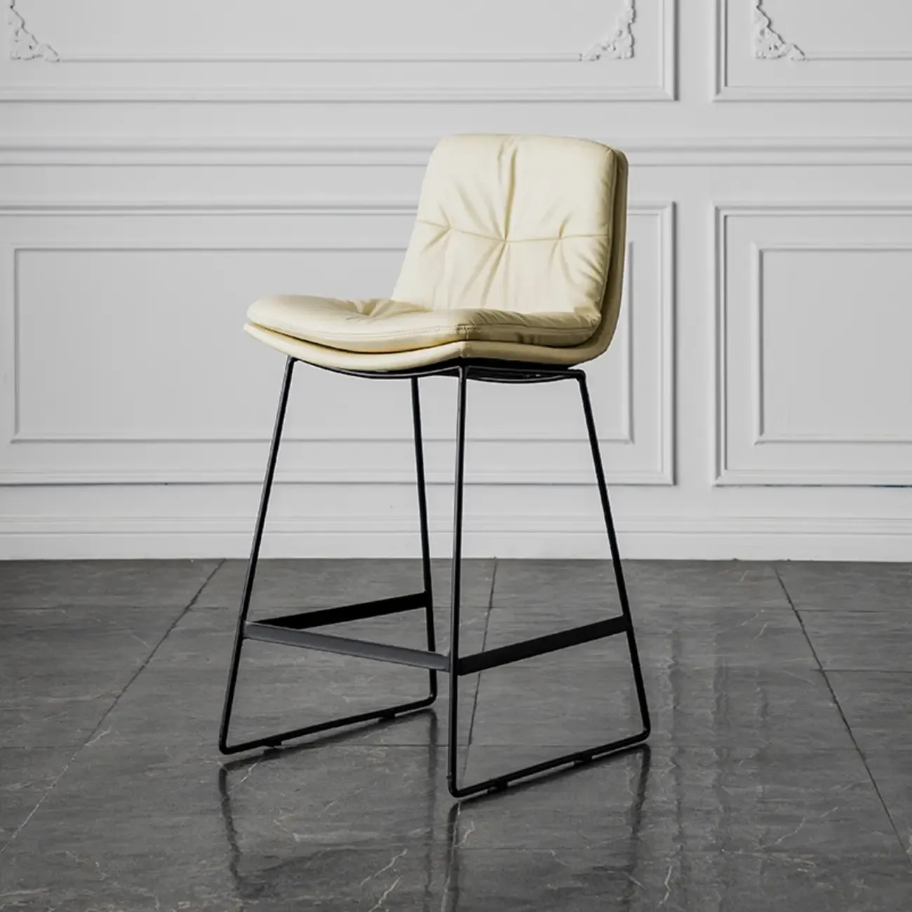 Modern Upholstered Low Back Metal Sled Bar Stools Image - 4