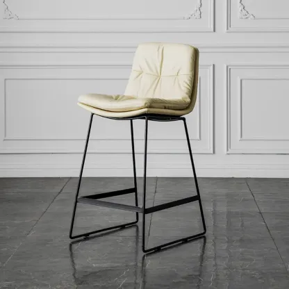 Modern Upholstered Low Back Metal Sled Bar Stools Image - 4