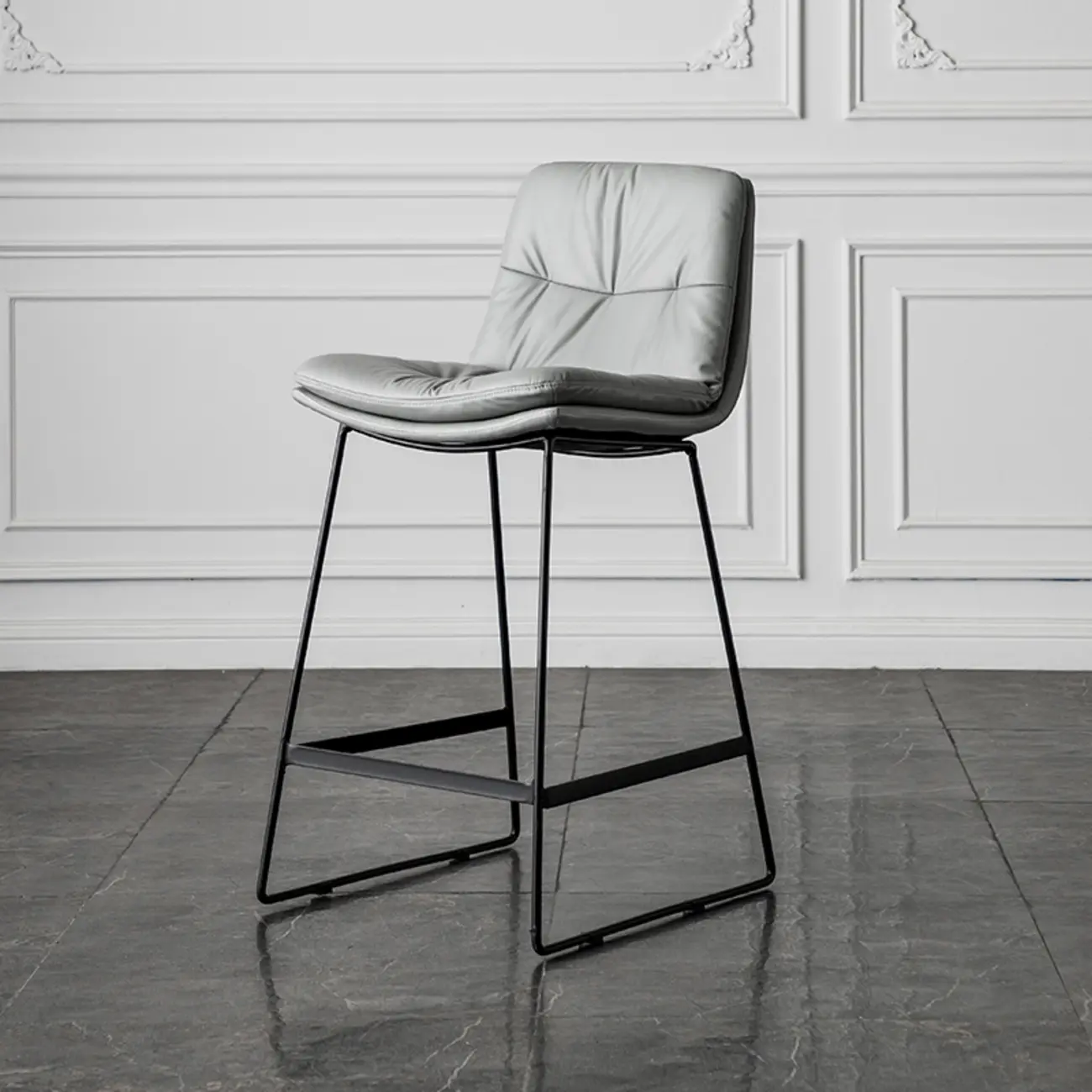 Modern Upholstered Low Back Metal Sled Bar Stools Image - 5 | homeyfad
