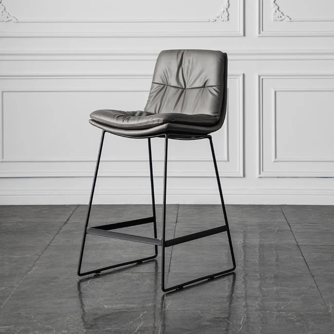 Modern Upholstered Low Back Metal Sled Bar Stools Image - 11 | homeyfad