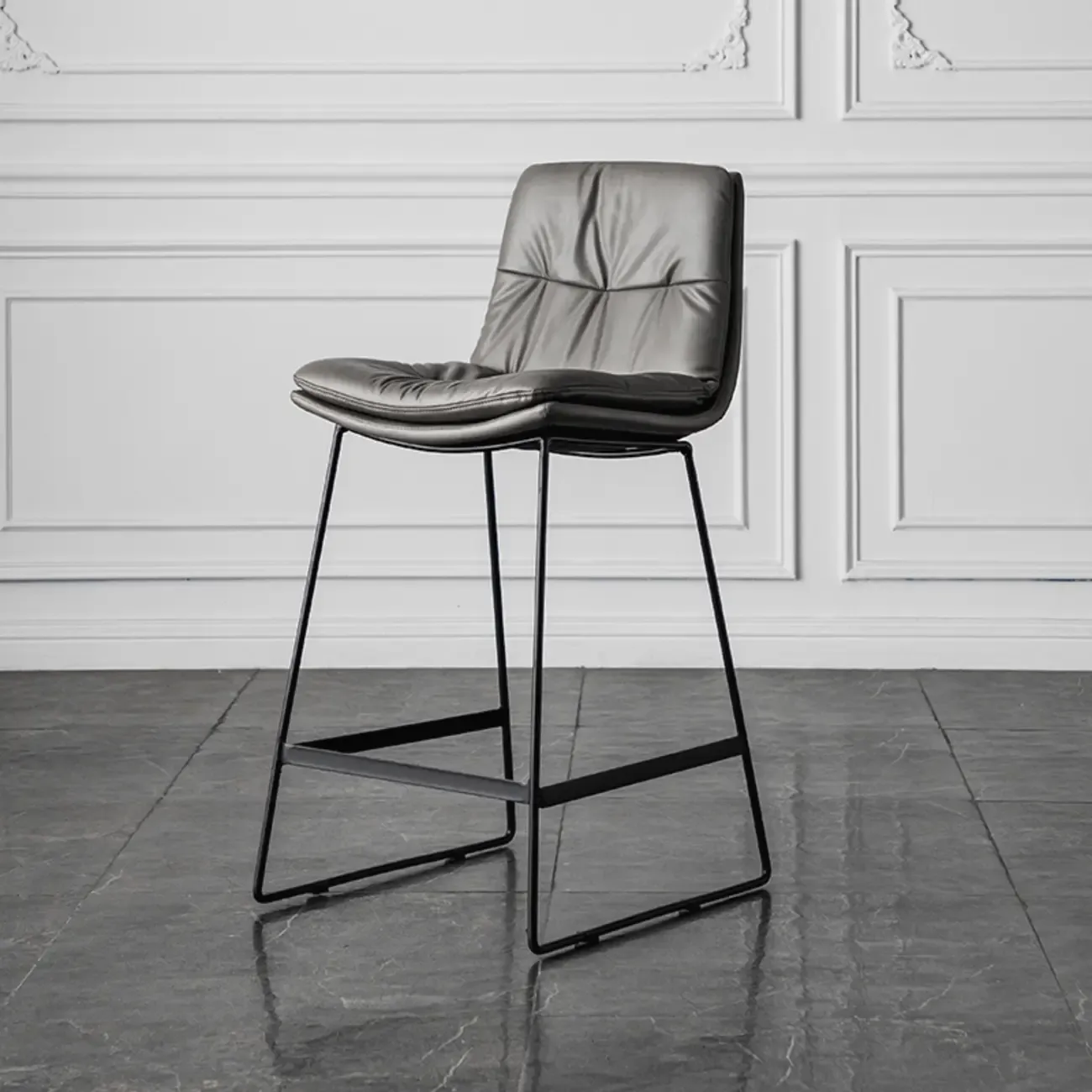 Modern Upholstered Low Back Metal Sled Bar Stools Image - 9
