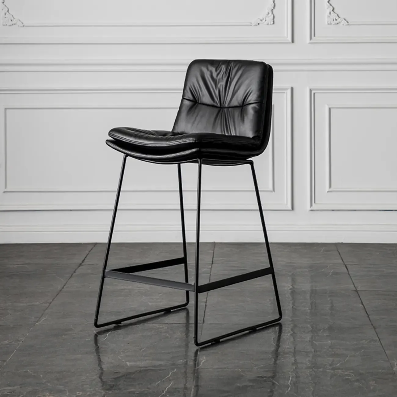 Modern Upholstered Low Back Metal Sled Bar Stools Image - 10