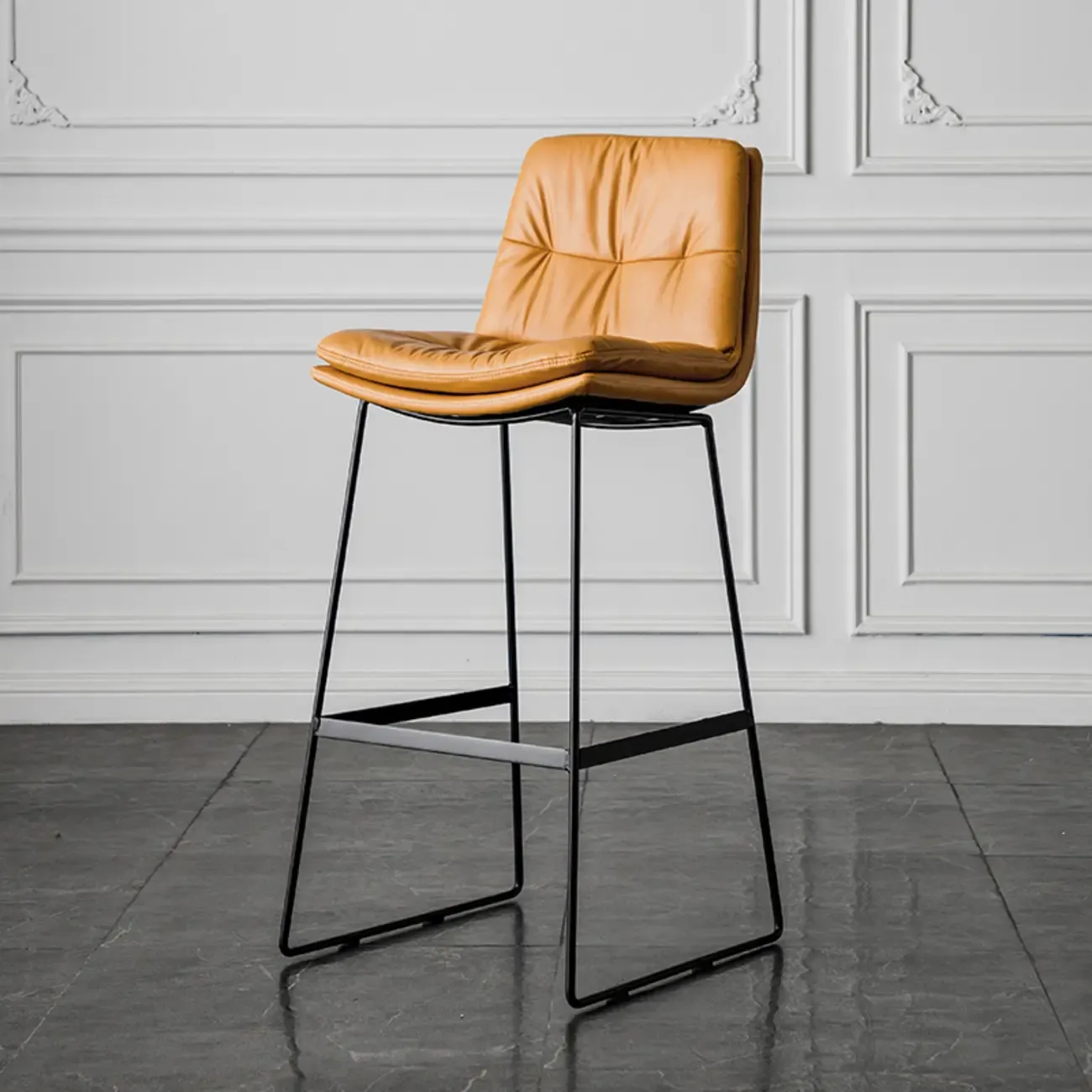 Modern Upholstered Low Back Metal Sled Bar Stools Image - 11