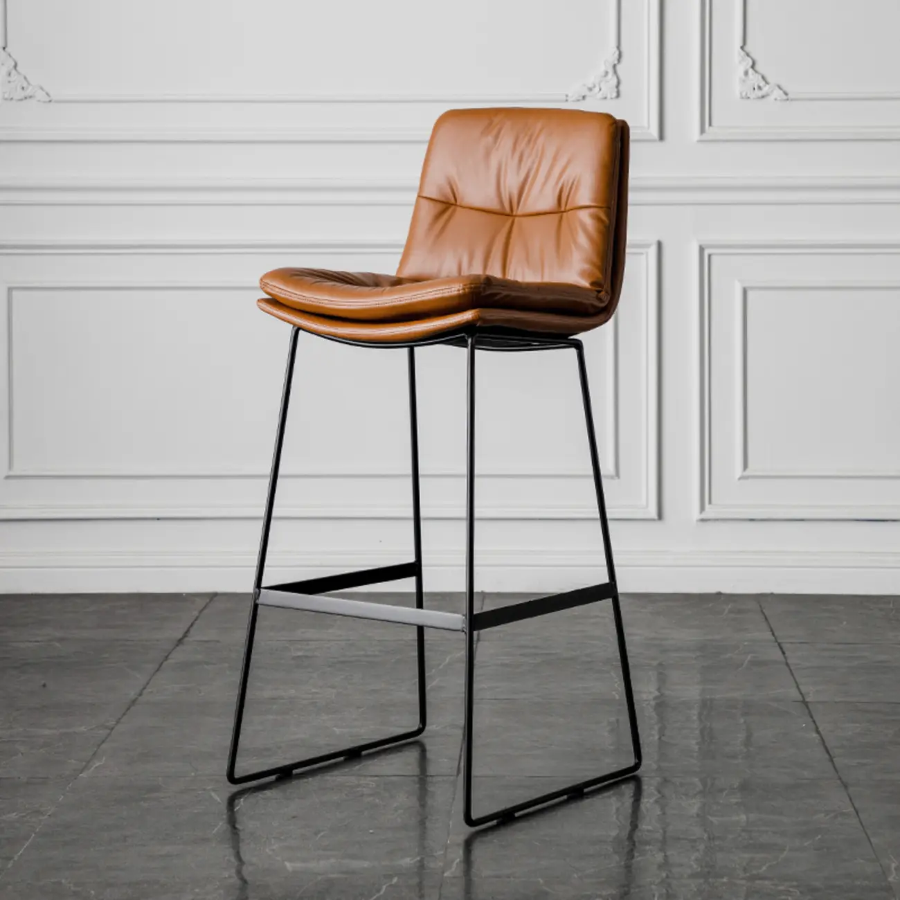 Modern Upholstered Low Back Metal Sled Bar Stools Image - 14 | homeyfad