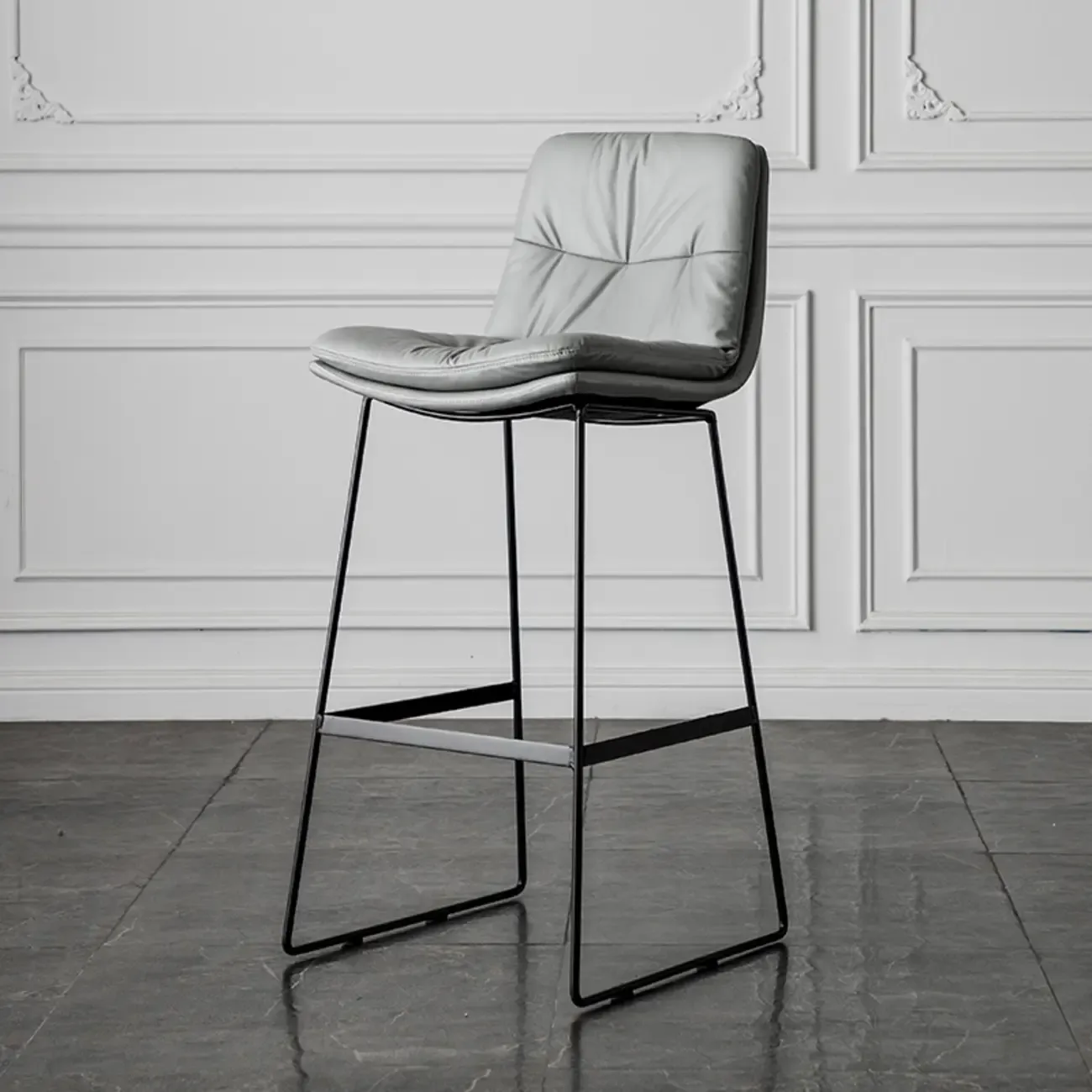 Modern Upholstered Low Back Metal Sled Bar Stools Image - 14