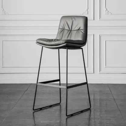Modern Upholstered Low Back Metal Sled Bar Stools Image - 15