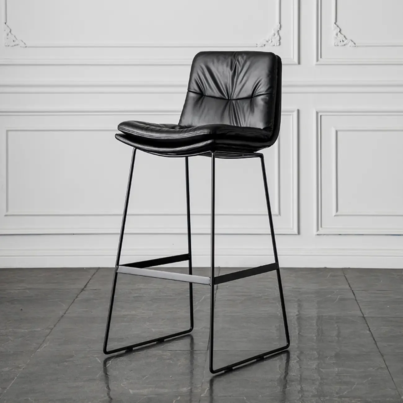 Modern Upholstered Low Back Metal Sled Bar Stools Image - 16